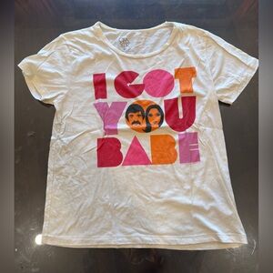 Sonny & Cher Graphic Tee - White with Pink, Orange and Black Print